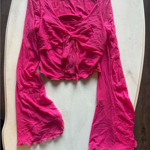 SHEIN Pink Crop Top with Flared Sleeves - Picture 1 of 4